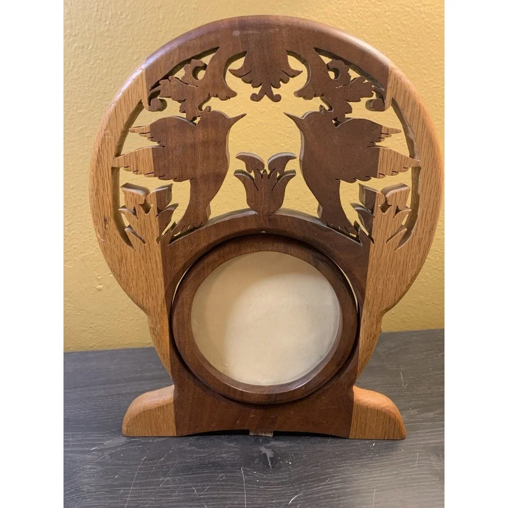 Hand Carved Wooden Frame Window Sill Hummingbirds And Flower